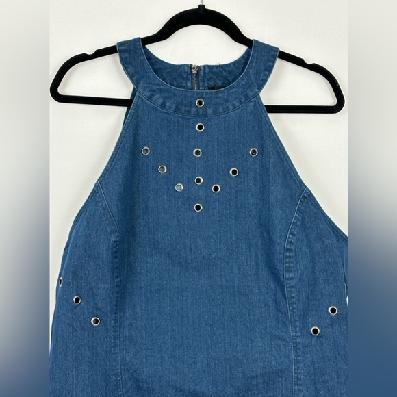 Ashley Stewart Sleeveless High Neck Grommet Detail Jean Midi Sheath Dres… - Picture 2 of 6
